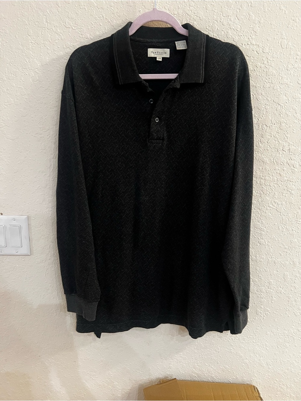 Van Heusen Long Sleeve Polo in Black